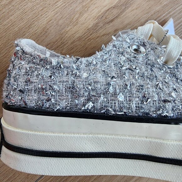 ⭐Converse Chuck 70 Metallic Tweed Low Sz 7.5 Men's Shoes Sneaker Silver A14443C - Picture 5 of 9